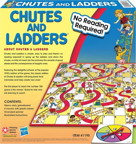 Vista 3 de Serpientes y Escaleras Clásico con Arte de los años 70 por Winning Moves Games USA para Niños de 3 Años en Adelante, Juegos Preescolares para 2-4