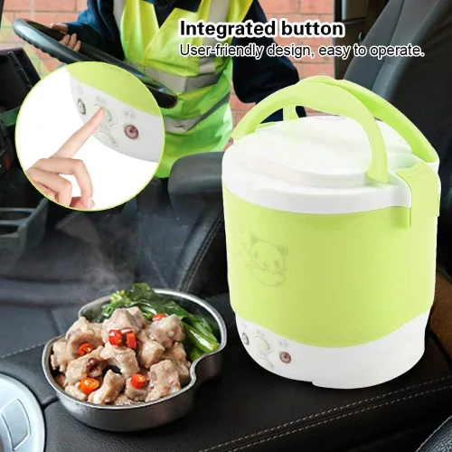 Vista 3 de Mini olla de arroz eléctrica de 1 litro, olla arrocera de 12 V y 100 W, vaporizador de alimentos para automóviles, para arroz, gachas de avena