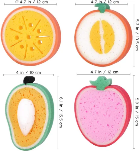 Vista 2 de 4pcs Premium Frutas Baño Scrubbers Herramientas de baño para (Mango+ Miel - Melón de rocío+Naranja+Fresa)