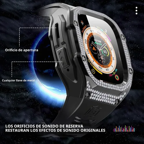 Vista 4 de VeveXiao - Funda resistente con correa compatible con Apple Watch Ultra 2 bandas de 49mm, funda protectora de metal con correa de repuesto de goma