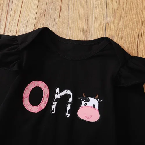 Vista 6 de Detigee Traje de primer cumpleaños para niñas, traje de cumpleaños de vaca, ropa de primer cumpleaños para bebés