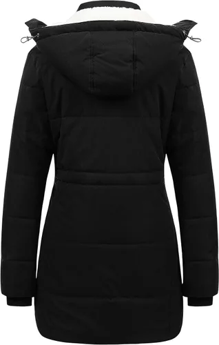 Vista 2 de CREATMO US Abrigo de invierno de sherpa grueso para mujer, chaqueta de nieve cálida con capucha extraíble