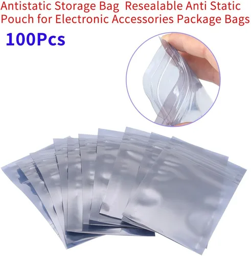 Vista 5 de Bolsa antiestática, 100 unids/set 2.4x3.5 in antiestática resellable Ziplock bolsa de almacenamiento para accesorios electrónicos