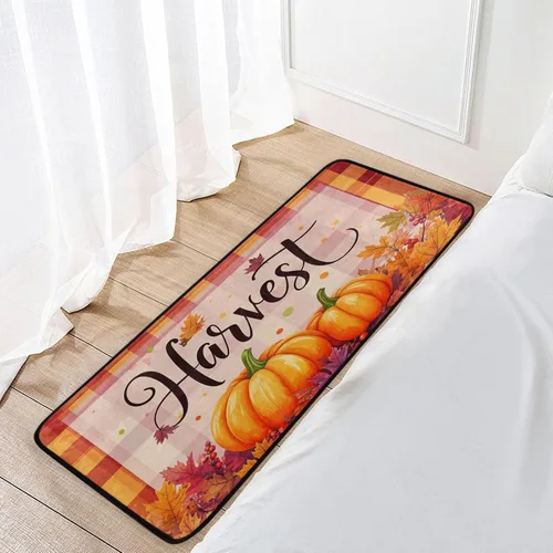 Vista 7 de Alfombra de cocina con calabazas de otoño y otoño, antifatiga, a cuadros, calabaza, hojas de arce, tapetes de cocina antideslizantes y lavables