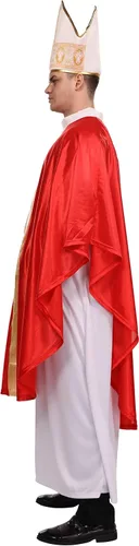 Vista 8 de Maxim Party Supplies Disfraz de Halloween para adultos, disfraz de cardenal católico bíblico para hombres, incluye bata blanca, poncho papal rojo