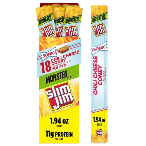 Vista 10 de Slim Jim Monster Smoked Jerky Sticks, sabor original, 1.94 onzas, 18