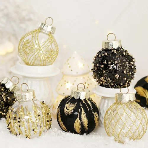 Vista 2 de Esferas de adornos de Navidad, exquisitas decoraciones navideñas para árbol, pintura de PET, colgante de Navidad, 25