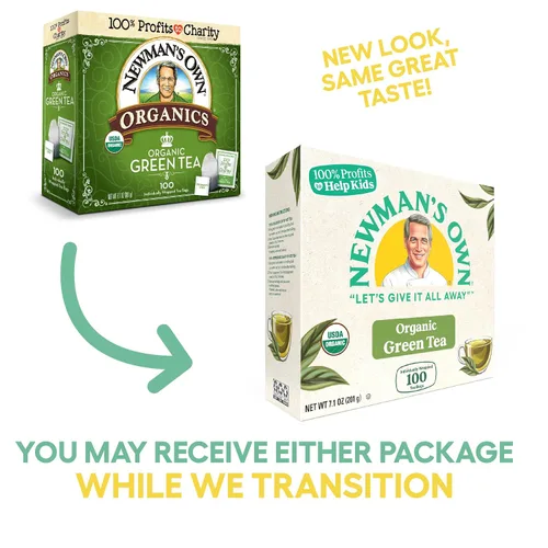 Vista 2 de Newman's Own - Té verde orgánico con 100 bolsas de té envueltas individualmente por caja (paquete de 2) certificado por USDA que contiene cafeína