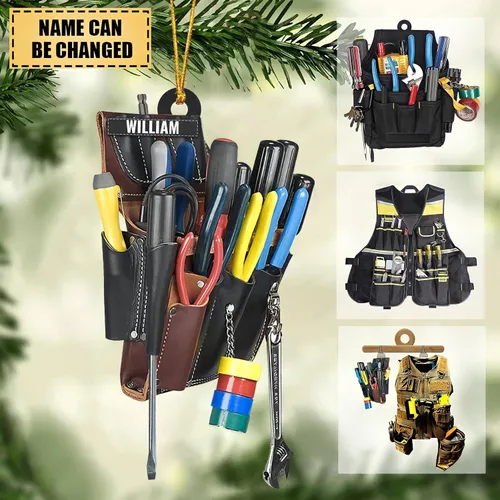 Vista 2 de Bolsa de herramientas personalizada para electricista, adorno acrílico con forma de corte personalizado, para electricistas, decoración de árbol