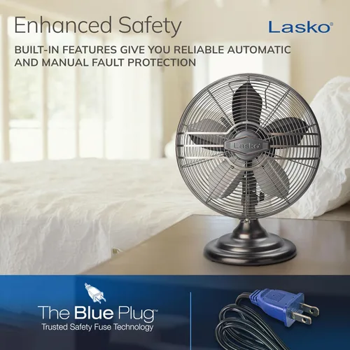 Vista 6 de Lasko Ventilador de mesa oscilante, portátil, 3 velocidades silenciosas, para dormitorio, cocina y oficina, 17 pulgadas, bronce, R12210