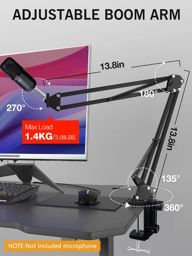 Vista 3 de SUNMON - Soporte y brazo de micrófono SoloCast, brazo de suspensión ajustable, brazo de tijera, compatible con HyperX SoloCast 2 & 1 Micrófono