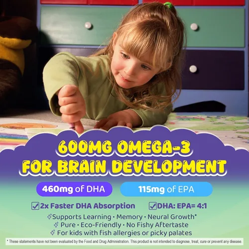 Vista 3 de Gomitas Omega-3 para niños, 1 paquete, gomitas de aceite de hígado de bacalao para niños y adultos, paquete de 2