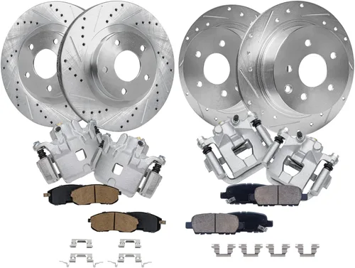 Vista 86 de Detroit Axle - Rotores de freno para Ford 2013-2019 Explorer Taurus Flex Lincoln MKT MKS, rotores de freno de disco ranurados perforados de repuesto
