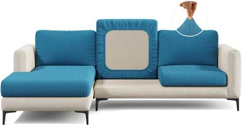 Vista 11 de Funda Mágica para Sofá Nolan Interior - Funda para Chaise de Trigo - Funda Antimascotas, Fácil de Instalar, Funda Elástica - Mediana, Azul Agua
