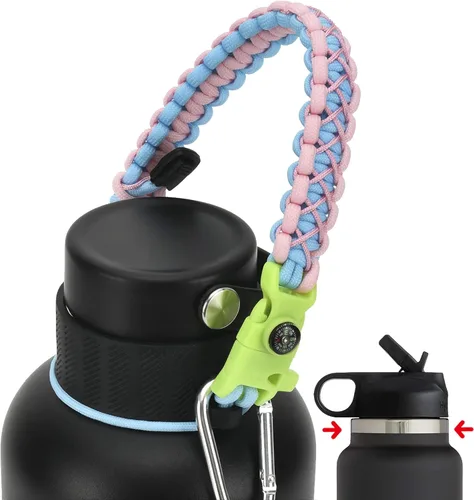 Vista 29 de Asa de cuerda de paracaídas para botellas Hydroflask 2.0 de boca ancha y estándar, con nuevo soporte de anillo de seguridad, 12oz - 64oz