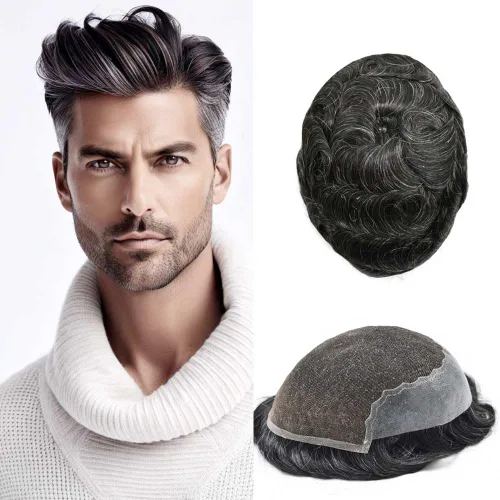Vista 88 de Mens Toupee Human Hair Replacement System Swiss Lace Toupee For Men Hair Piece Protesis Capilar Mens Hairpiece 5X7#1 Jet Black 120% Density