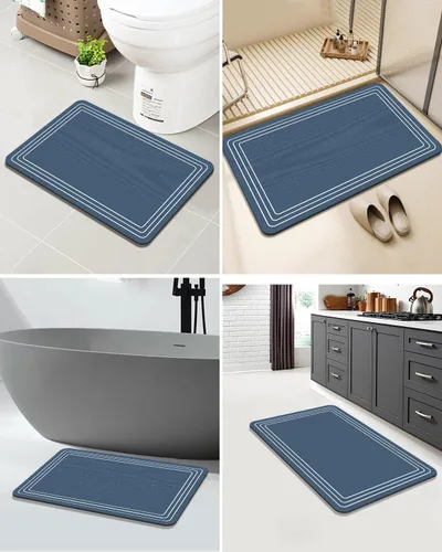 Vista 9 de Tapete de baño antideslizante, de 17 x 28 pulgadas, delgado, de secado rápido, absorbente, lavable, para suelo de baño, ducha, fregadero, uso Azul