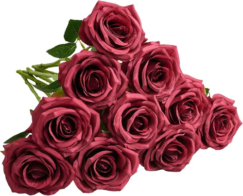 Vista 50 de 10 rosas artificiales abiertas, tallos de rosas artificiales para arreglos de boda, ramo de novia, centro de mesa, flores de seda sintética falsas