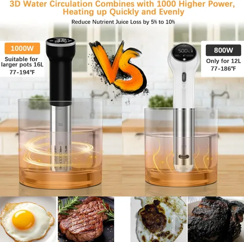 Vista 2 de CATTLEMAN - Kit WiFi Sous Vide con 30 bolsas de vacío y bomba, IPX7, 1000 W