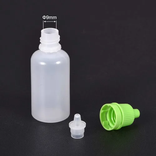 Vista 3 de [24 botellas de plástico con cuentagotas de 0.68 onzas líquidas, con tapa verde, botellas de gota de líquido exprimibles vacías para disolventes