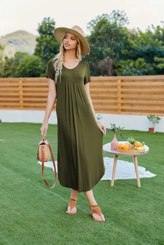 Vista 5 de Ekouaer Camisones largos para mujer, vestido de casa, talla grande, ropa de dormir plisada, ropa de descanso de longitud completa S-4XL