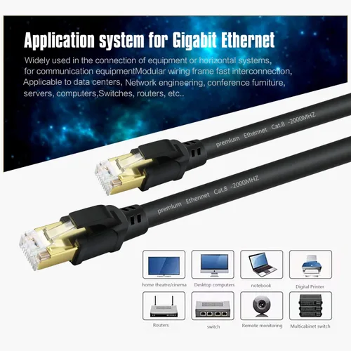 Vista 4 de Cable Ethernet Cat8 de 150 pies, cable de red de Internet, cables LAN de 40 Gbps 2000 Mhz, cables LAN SSTP de alta velocidad con conector RJ45