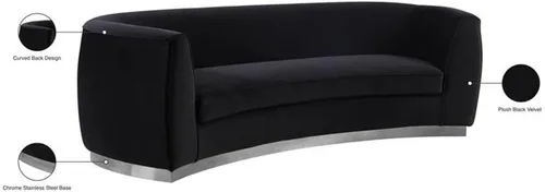 Vista 6 de Meridian Furniture Julian Collection Modern Sofá tapizado de terciopelo contemporáneo con base de acero inoxidable en acabado cromado pulido