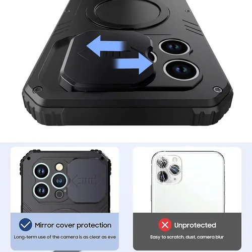 Vista 3 de Funda a prueba de golpes para iPhone 15, compatible con Magsafe de carga magnética, soporte de anillo magnético, cubierta protectora de lente