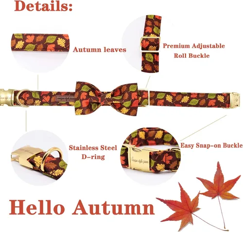 Vista 3 de Unique style paws - Collar de otoño para perros con lazo, collar para cachorros, regalo para mascotas, collar ajustable para perro, collares