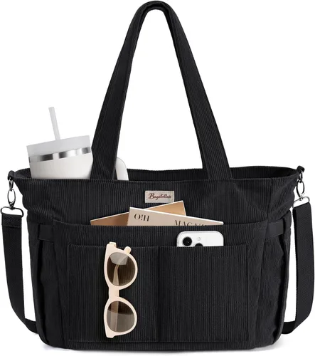 Vista 10 de Bolsa tote de pana para mujeres, 17 bolsillos para laptop de trabajo, ligera, para maestras, enfermeras, bolsa de hombro bíblica para escuela