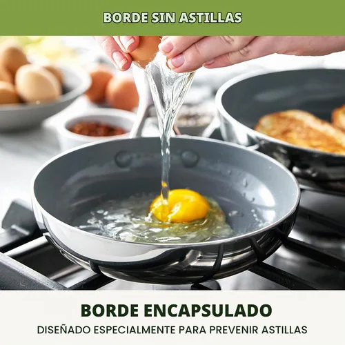 Vista 6 de GreenPan Valencia Pro Sartén de Acero Inoxidable de 8", Sartén Apta para Inducción con Tri-Capa Espejada, Cerámica Antiadherente Sin PFAS, Batería