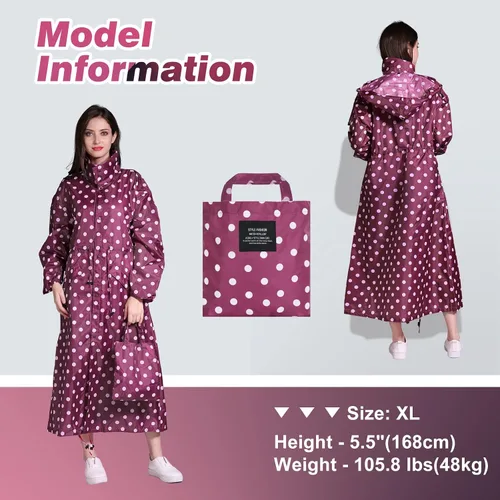 Vista 6 de Chubasqueros largos para mujer, impermeable, plegable, con capucha, rompevientos ligeros y ajustables para exteriores