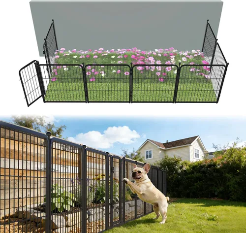 Vista 62 de FXW Valla de jardín al aire libre para el patio, 17 pulgadas de alto x 29.3 pies de largo, barrera de metal resistente para animales, para perros