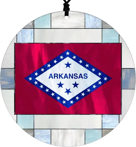 Vista 42 de Adorno navideño de Alabama – Efecto de diseño de vitrales de imitación con bandera estatal – Decoración de disco acrílico colgante 2026 para árbol