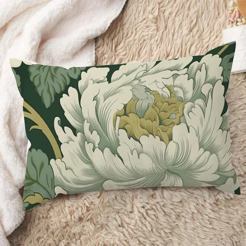 Vista 120 de ArogGeld Funda de cojín con flores verdes y blancas con flores grises y negras y hojas verdes en estilo chinoiserie, funda de almohada cuadrada