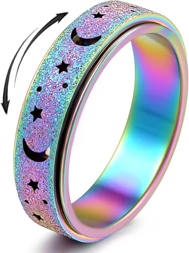 Vista 9 de Anillo de ansiedad OreilleStar para mujer, anillo de dedo de acero inoxidable, juguetes de dedo para adultos, anillos giratorios para el pulgar 2