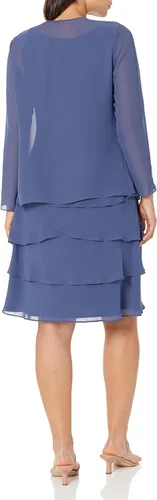 Vista 2 de SL Fashions Vestido de chaqueta de lentejuelas escalonadas adornado para mujer pequeño y regular Púrpura