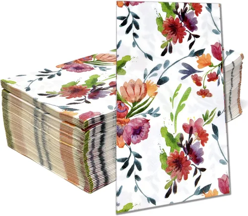 Vista 7 de 100 servilletas florales coloridas para invitados, toallas de mano de papel para baño, primavera, jardín, boda, despedida de soltera, decoración