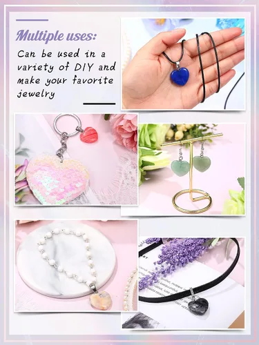 Vista 6 de Hicarer Colgantes de piedra en forma de corazón, collares de piedra con cordón de cuero sintético para suministros de fabricación de joyas