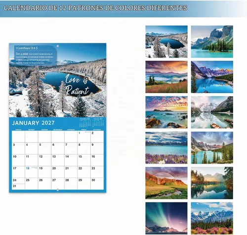 Vista 3 de Calendario de pared 2027 – Calendario de versículos bíblicos 2027, 12 calendarios mensuales de pared