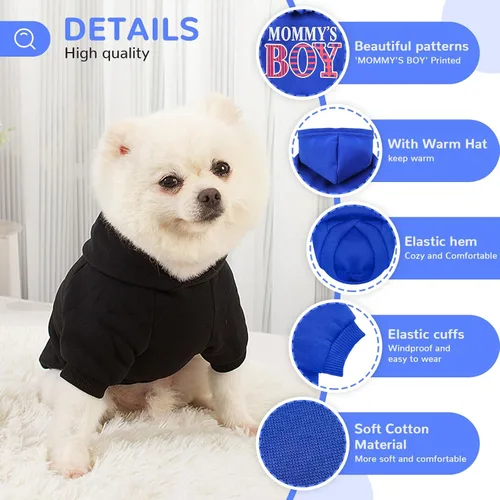 Vista 5 de BAEMJK - Paquete de 2 sudaderas con capucha para perros pequeños, ropa para perros con agujero para la correa, sudadera suave y cálida