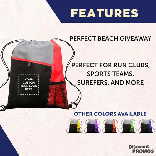 Vista 40 de DISCOUNT PROMOS Juego de mochilas con cordón no tejidas personalizadas de 10/50/100, paquete personalizado a granel