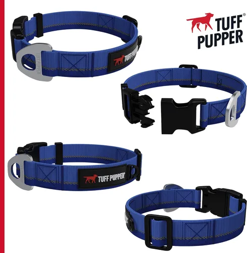 Vista 7 de Tuff Pupper Collar de perro reflectante resistente con clip de correa de aluminio con anillo en D Accesorio de etiqueta de identificación de perro