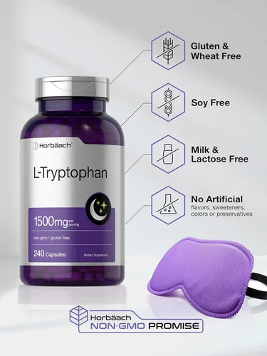 Vista 4 de Horbäach Cápsulas L de triptófano de 1500 mg 240 unidades Fórmula nocturna Suplemento sin OMG, sin gluten