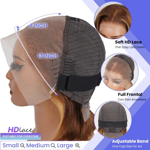 Vista 3 de Pelucas de encaje frontal de 13x4 Highlight Ombre de cabello humano ondulado 4/27 color rubio miel 9A sin pegamento HD encaje frontal transparente