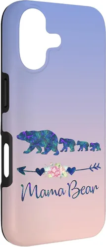 Vista 3 de Teal Blue Purple Floral Mama Bear Three Cubs Blue Pink Case for iPhone 17