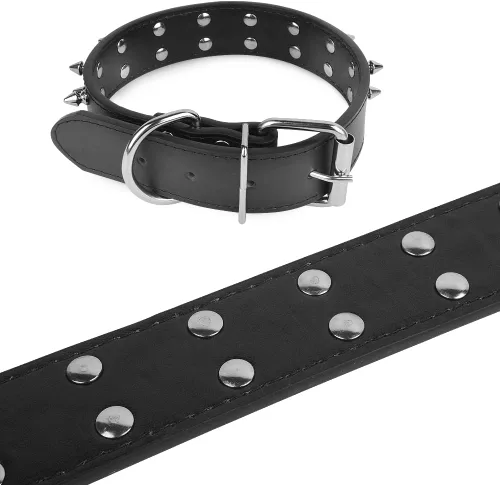 Vista 6 de Mantén a tu perro seguro y elegante con nuestro collar ajustable de 18 pulgadas para perro, diseño duradero de cuero negro para mayor protección, S