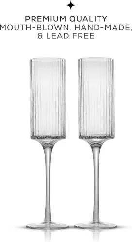 Vista 2 de JoyJolt Elle Copas de Champán de 5.7 oz, Juego de 2 Flautas de Vidrio Acanalado, Estilo Vintage Copas Únicas para Beber Cócteles y Mimosas, Flautas