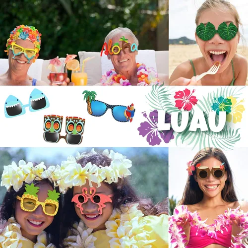 Vista 4 de Ocean Line Luau - 9 pares de gafas de sol hawaianas divertidas, accesorios de disfraces tropicales, divertidos recuerdos de fiesta de verano