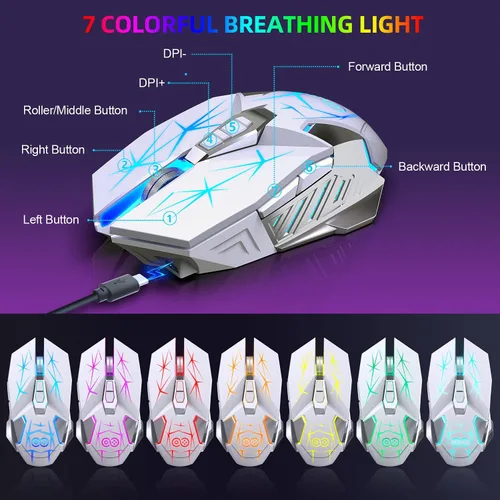 Vista 5 de H8 - Combo de teclado y mouse inalámbricos para juegos, batería recargable con retroiluminación LED de 3800 mAh, teclado anti-ghosting